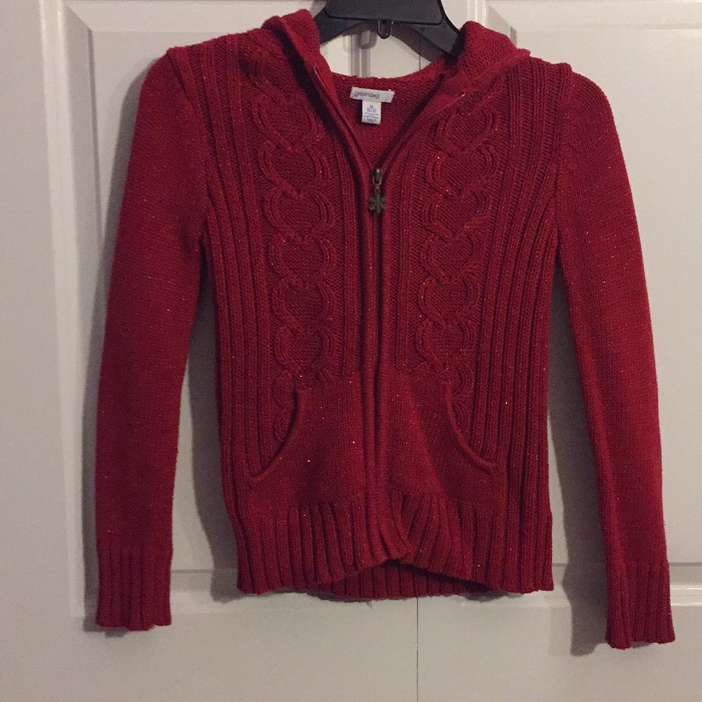 Sparkly, red, hooded sweater